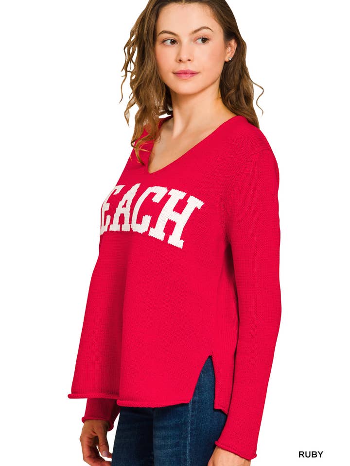 42POPS - Wholesale Knit Sweater - Women's - ._ 0926 Beach V Neck Sweater w/ side slits SI-288487