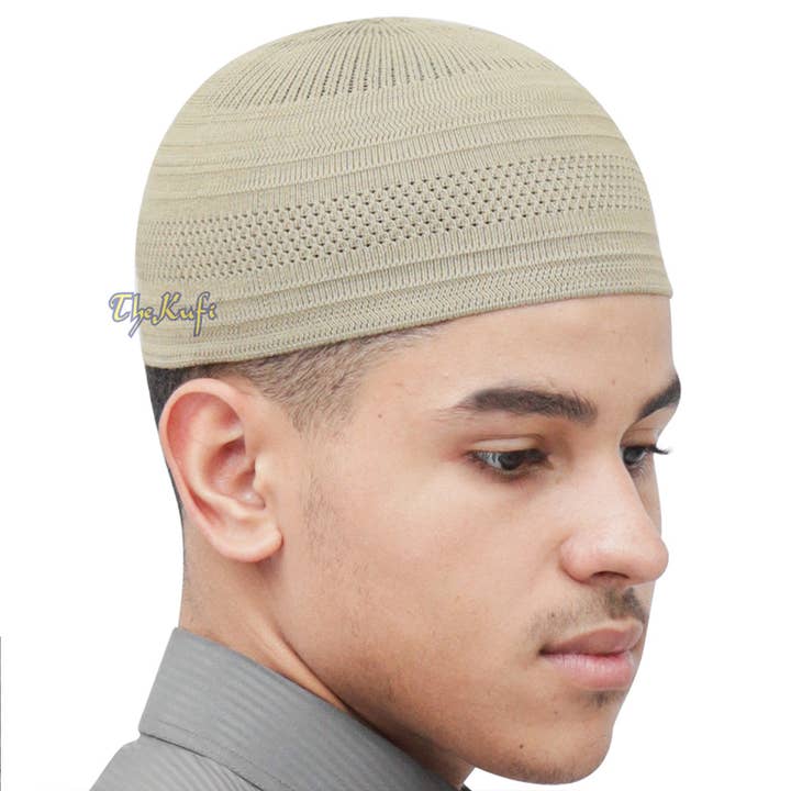 Khakifarbene Baumwollmütze im Stretchstrickstil - Beanie Kufi Skull Cap für den Großhandel von IndoMode