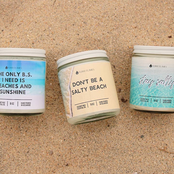 Funny Flames Candle Co - Les Creme - Wholesale Jar/Filled Candle - Don't be a salty beach- 9oz candle2