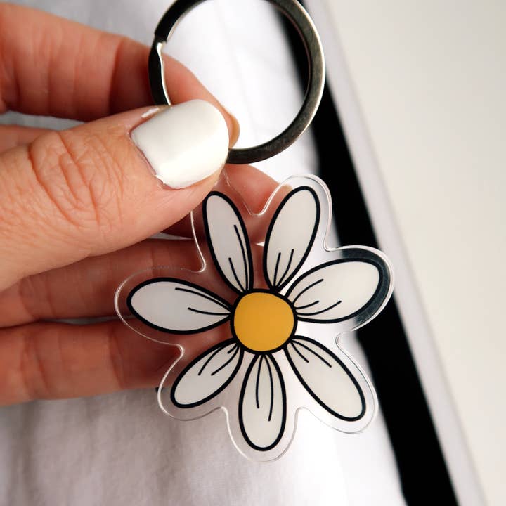 Amalie Maren Designs - Wholesale Keychain - Women's - Acrylic Daisy Charm Keychain - 2"