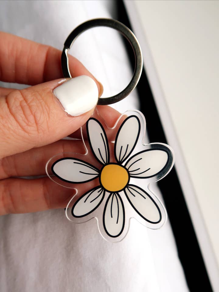 Acrylic Daisy Charm Keychain - 2" for wholesale by Amalie Maren Designs