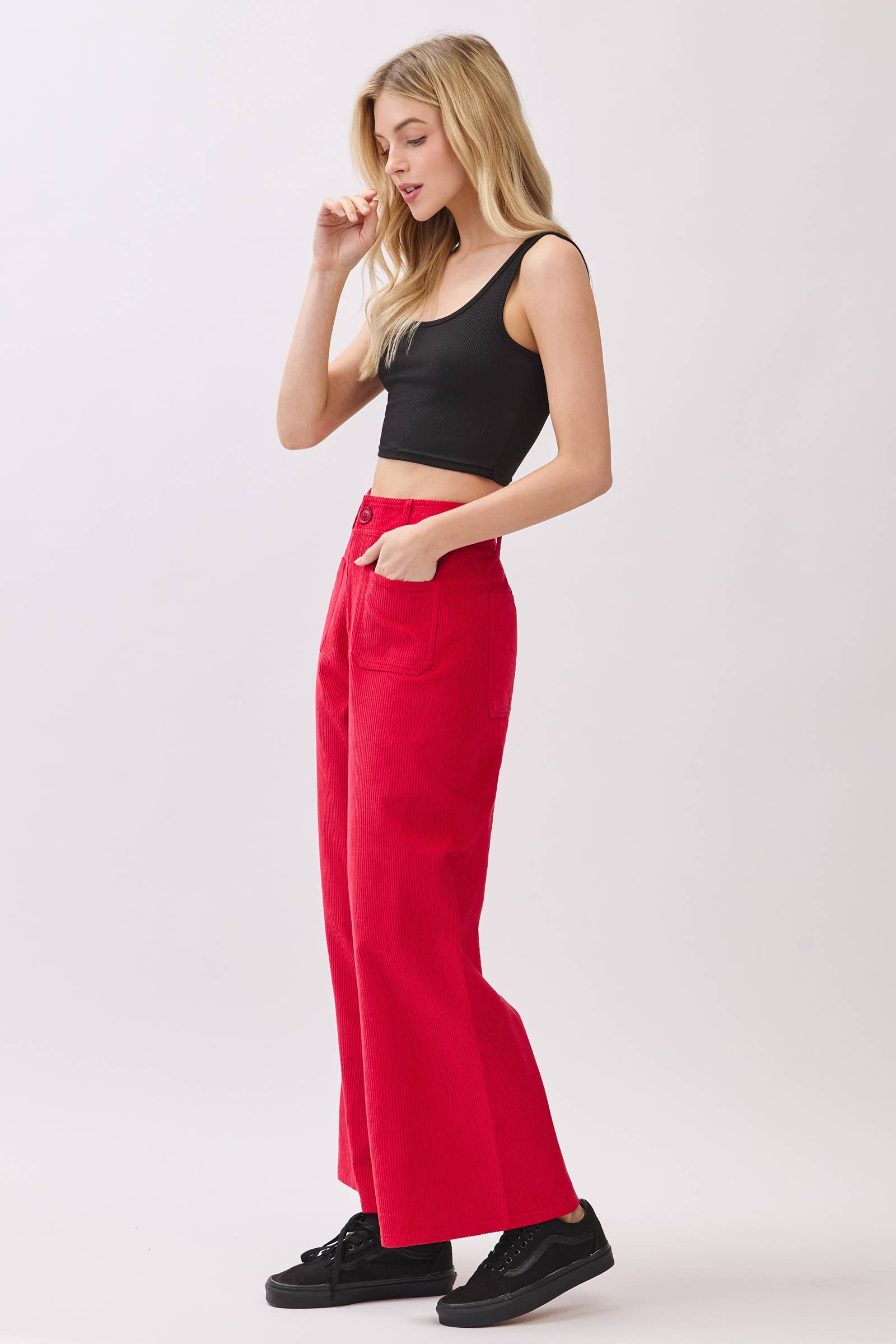 NOIR Pantalon large droit en velours côtelé en vente sur Faire7