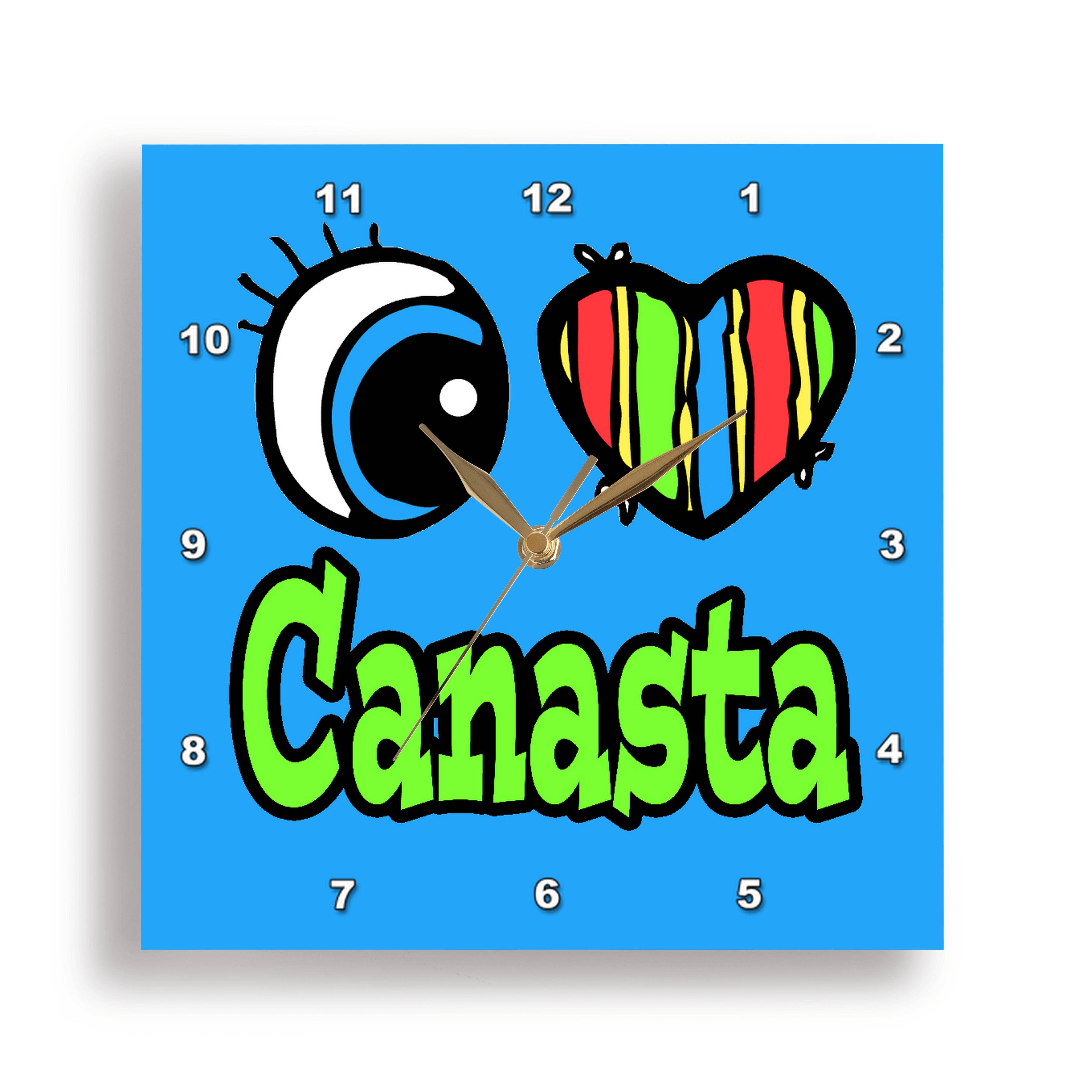 3dRose - Wholesale Wall Clock - 3dRose, Bright Eye Heart I Love Canasta, Wall Clock6