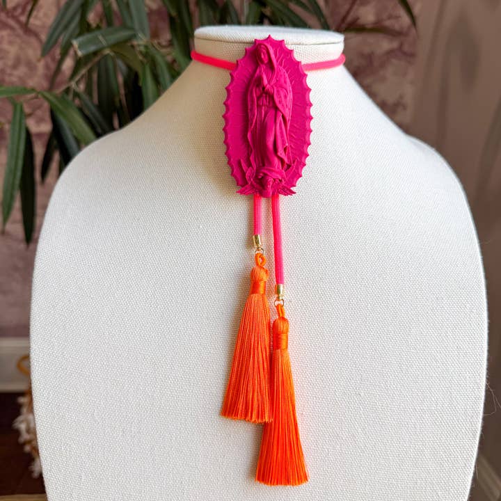 Our Lady of Glitterati Bolo Raspberry Pink with Neon Pink & Orange for wholesale by Rahya Jewelry Design