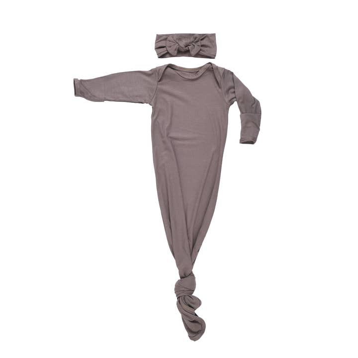Three Little Tots - Wholesale Babygown - Baby - Cocoa Brown Ribbed Knotted Newborn Baby Gown sleepwear
