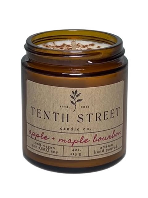 Bougie à la cire de soja, pot en verre ambré de 4 oz pour la vente par Tenth Street Candle Co.