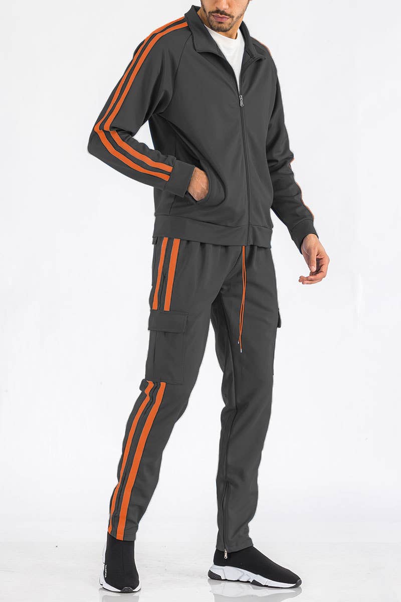 WEIV - Wholesale Tracksuit - Men's - Two Stripe Cargo Pocket Track Suit Set6