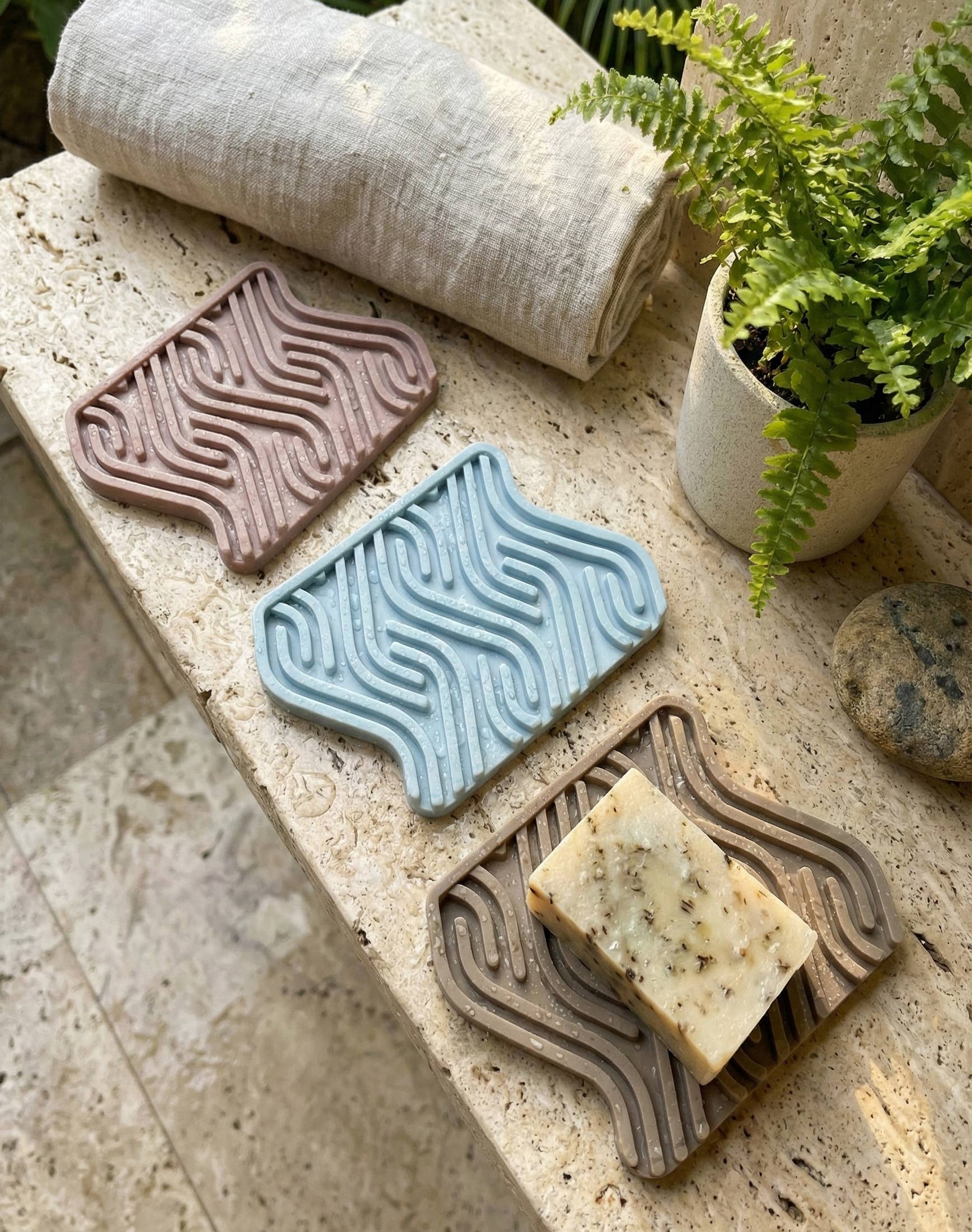 Multi Colored Soap Dish (Blue/Taupe/Pink) - Premium Silicone Soap Tray for wholesale on Faire