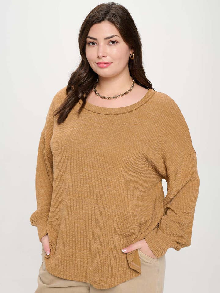 Blu Pepper - Wholesale Knit Top - Women's - PLUS DROP SHOULDER LONG SLEEVE SWEATER KNIT TOP