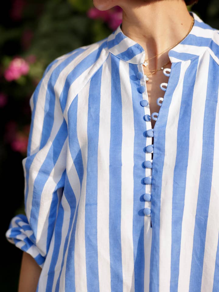 Maison Marigold - Wholesale Kaftan - Women's - Positano Kaftan in Blue Cabana Stripe3