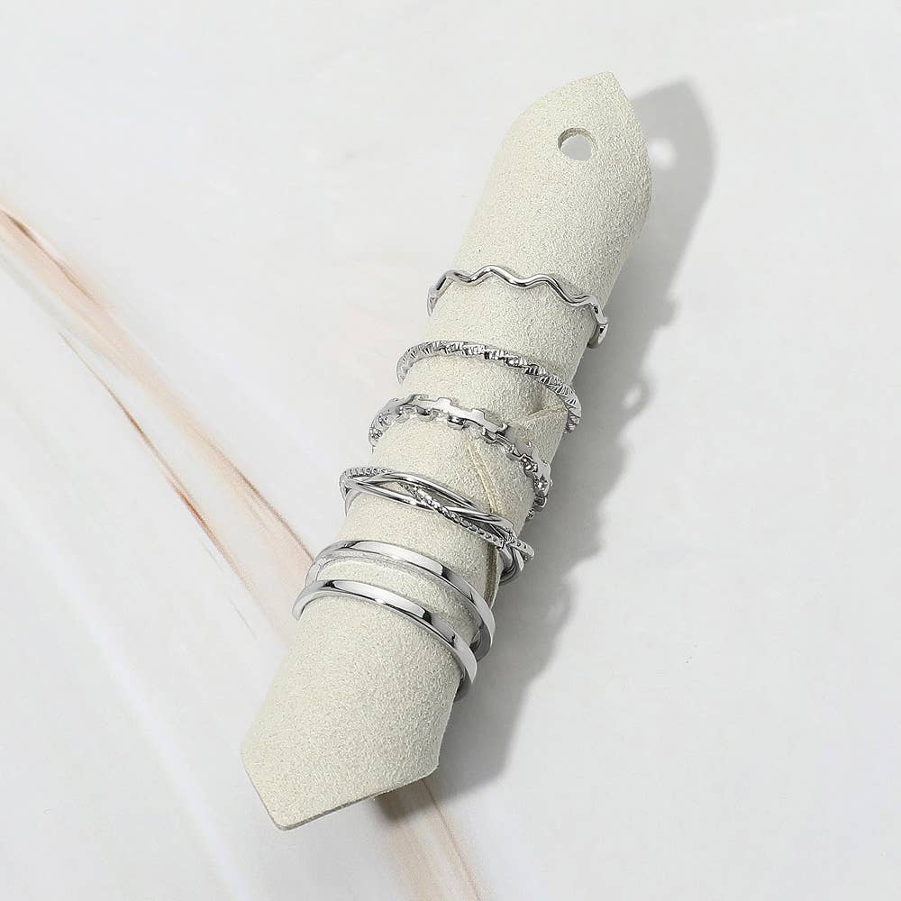 Sensibling Corp. – Conjunto de joias por atacado – 5PCS - Conjunto de Anéis Minimalistas de Metal Empilháveis3