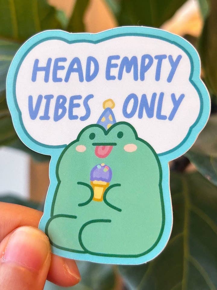 Frog vinyl sticker | Head empty vibes only sticker for wholesale by Shooley