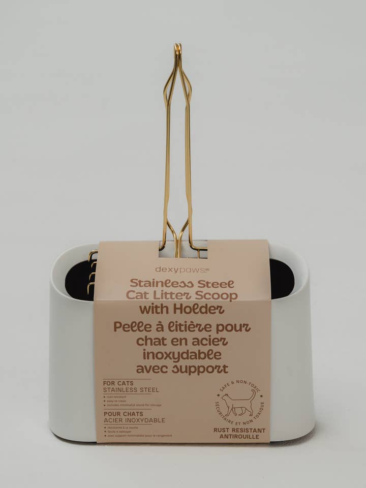 Stainless Steel Cat Litter Scooper with Plastic Stand - Gold for wholesale by dexypaws