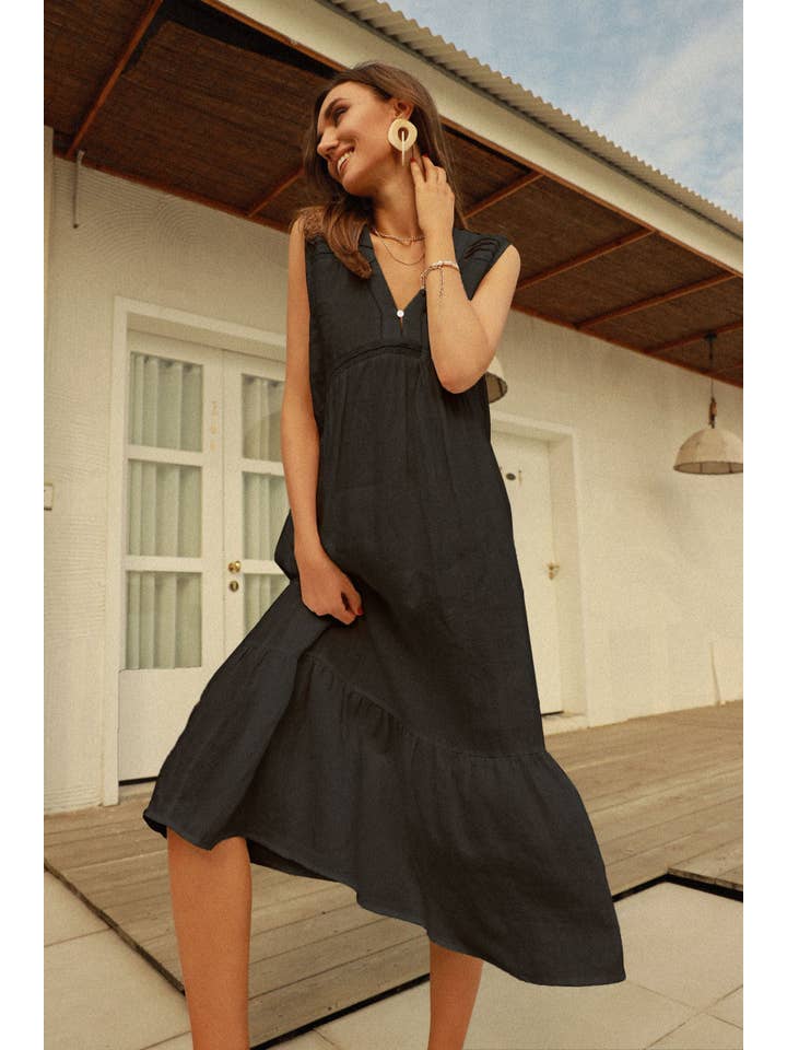 Frieeah - Wholesale Dress - Women's - Gaby | Hemp-Linen Midi Nightgown Dress
