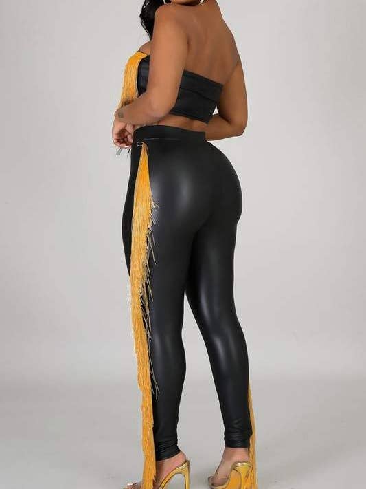 Fashion Combination - Wholesale Top & Skirt Set - Women's - fringes tube and faux leather tights set2