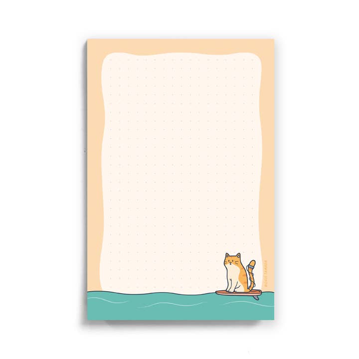 Surfer Cat 4"x6" Dotted Grid Notepad for wholesale by Chie Tamada