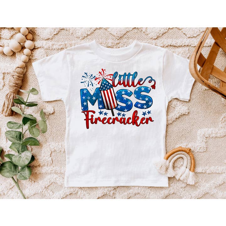 AvaryMaeInspirations - Wholesale Screen Printed T-Shirt - Kids - Little Miss Firecracker Kids 4th of July Summer Tee Shirt