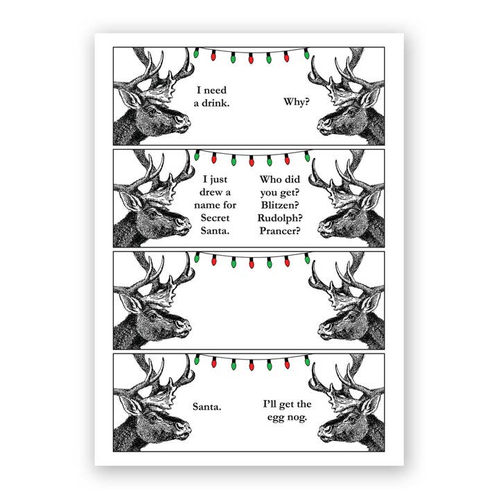 Secret Santa Christmas Greeting Card for wholesale by The Mincing Mockingbird