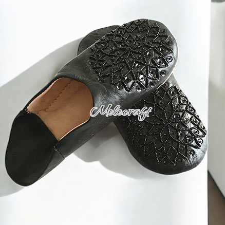 Melecraft – Engroshandel Slippers - Dame – Håndlavede marokkanske læder tøfler med broderi2