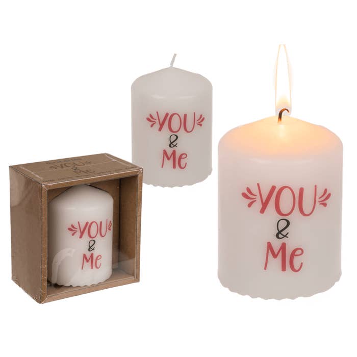 Pillar candle, You & Me, for wholesale by Out of the blue KG