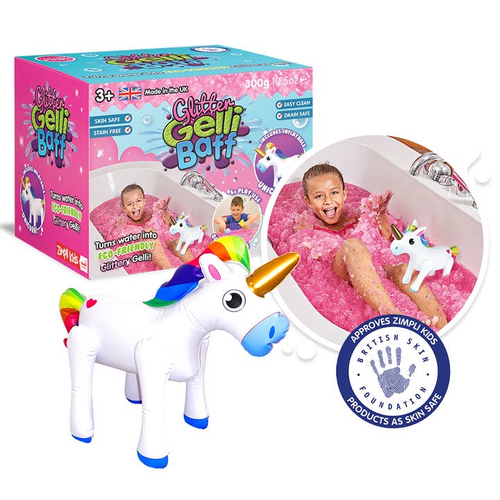 Zimpli Unicorn Glitter Gelli Baff con unicorno gonfiabile per la vendita all'ingrosso da parte di Zimpli Kids