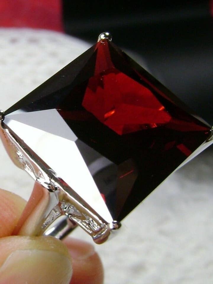 Garnet CZ Art Deco Ring, 12ct Big Square Gem, Vintage Jewelry Design#D45 for wholesale by Silver Embrace Jewelry