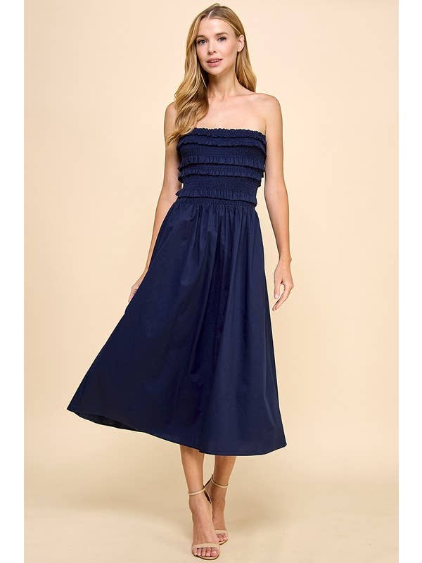 TCEC - Wholesale Dress - Women's - CD04932-Smocked With Ruffles Strapless Dress