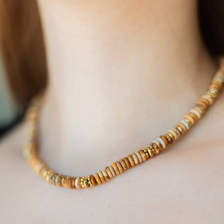 Natuurstenen kralenketting met roestvrijstalen accenten voor wholesale door Sedy Jewelry