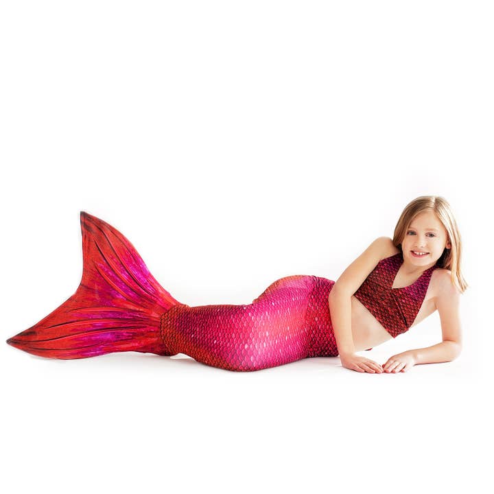 Sun Tail Mermaid - Wholesale Beach/Pool Toy - Kids & Baby - Fiji Red Mermaid Tail + Monofin Set for kids, girls, teens, and women (pool toy)