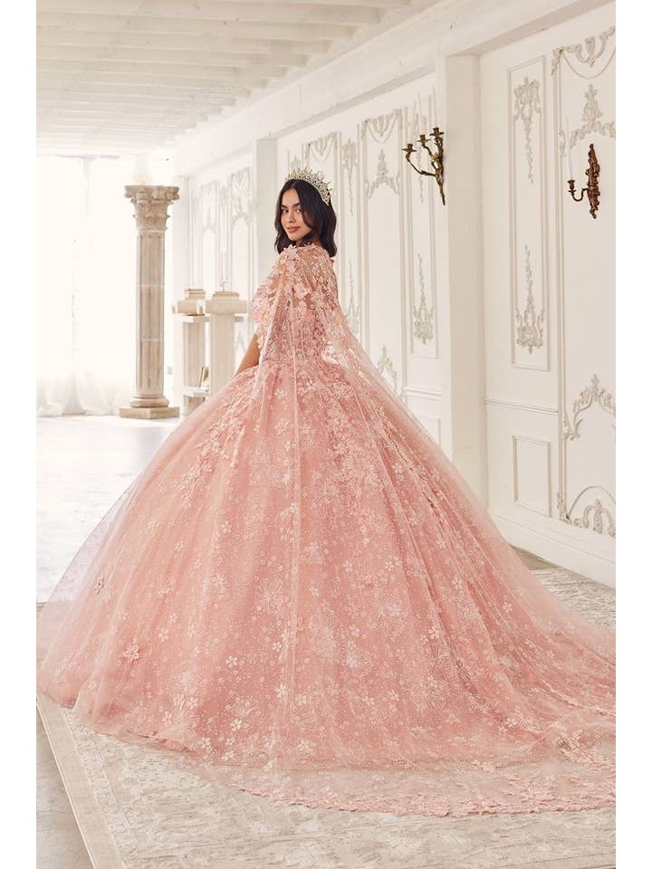 Tux-USA® - Wholesale Gown - Women's - Floral Quinceanera Ball Gown With Cape4