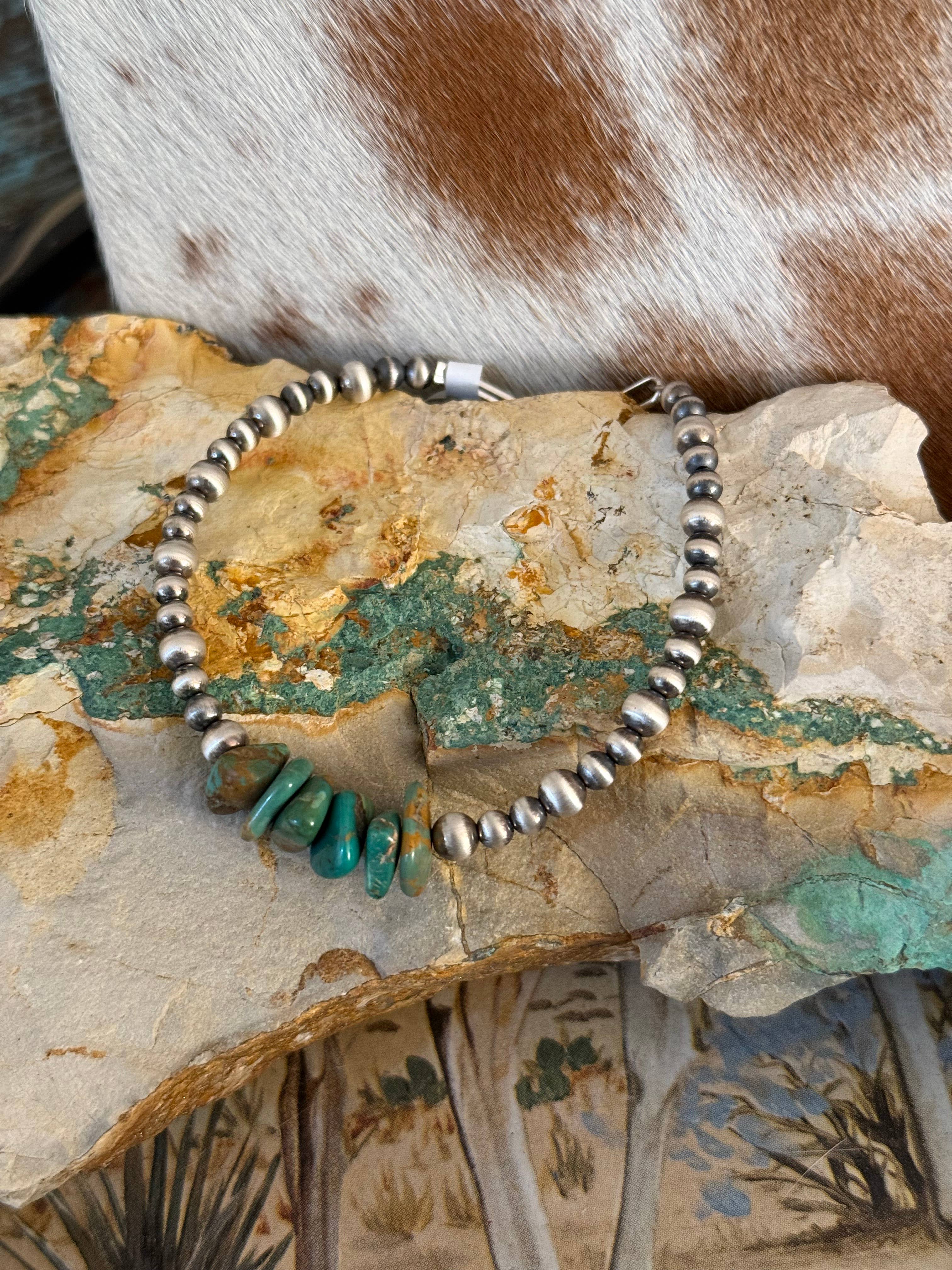 Z Bars Jewelry - Wholesale Beaded Bracelet - #203 Green Turquoise & Sterling Pearl bracelet