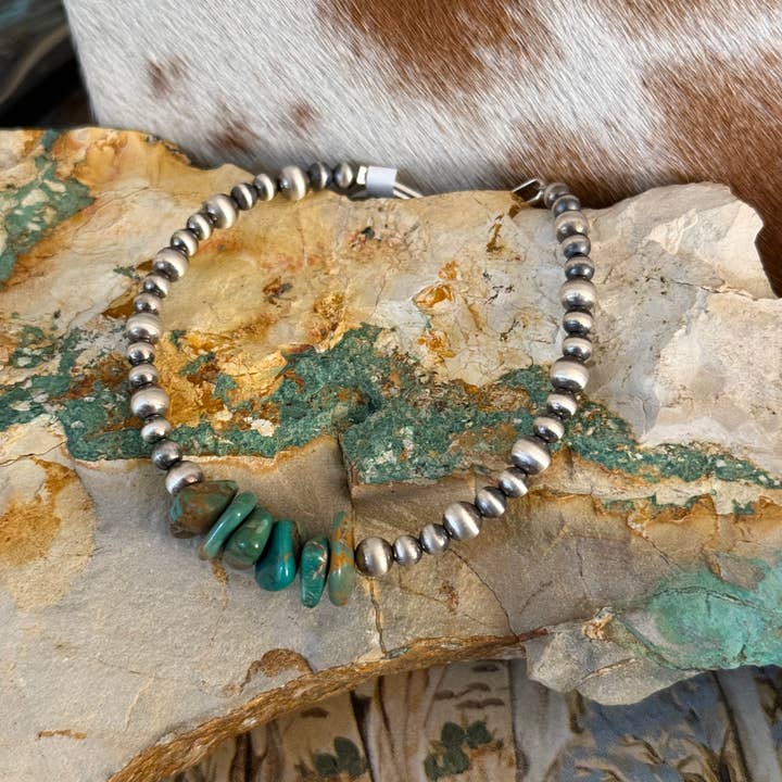 Z Bars Jewelry - Wholesale Beaded Bracelet - #203 Green Turquoise & Sterling Pearl bracelet0