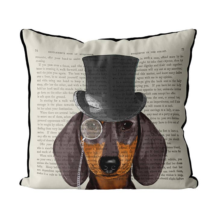 Formelles Kissen mit Hund- und Hutmotiv, Kissenbezug für den Großhandel von FabFunky Ltd