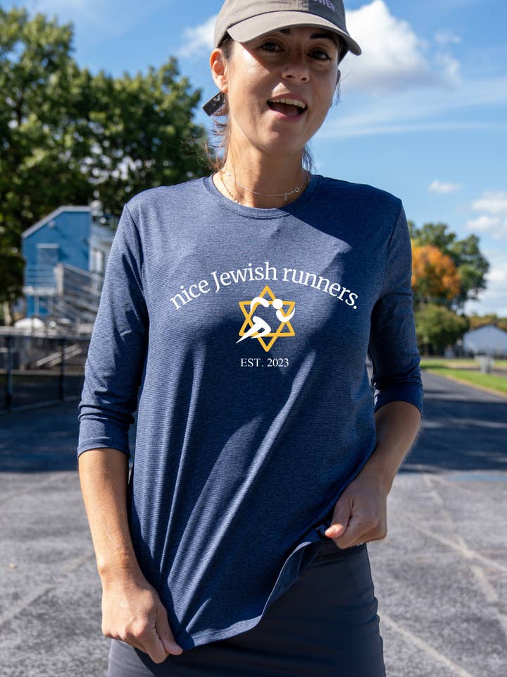 Nice Jewish Runners x TA Performance Quarter Sleeve - Denim for wholesale by Transcendent Active