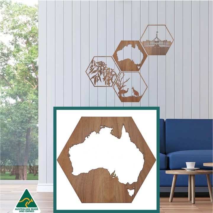 Australia Map Hexagon Wall Art for wholesale by Straya Art