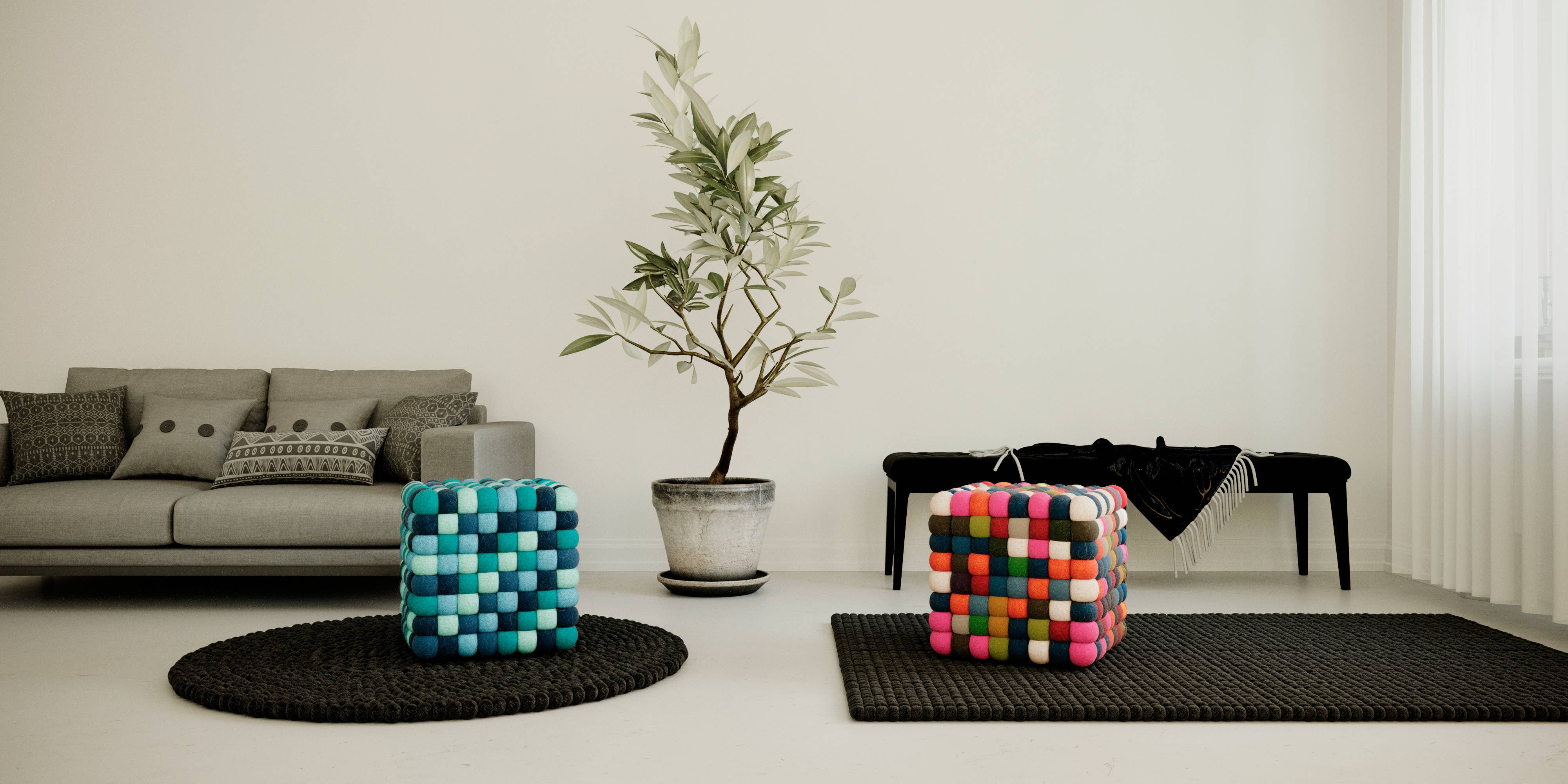 Reefelt - Venta al por mayor Puf - Puf otomano con forma de bola de fieltro multicolor2