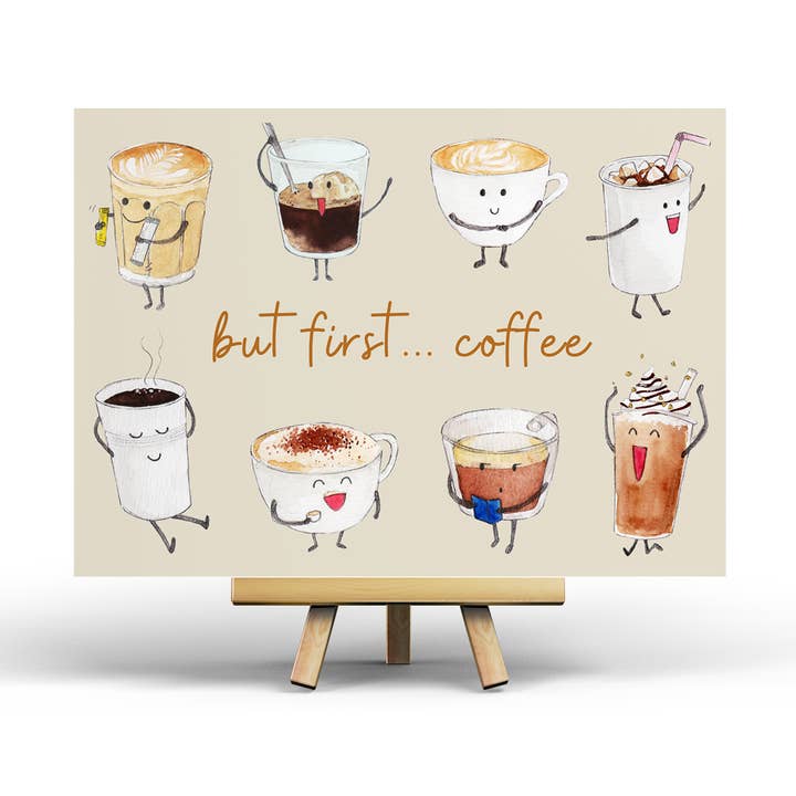 But first... Coffee - Postcard for wholesale by Penpaling Paula