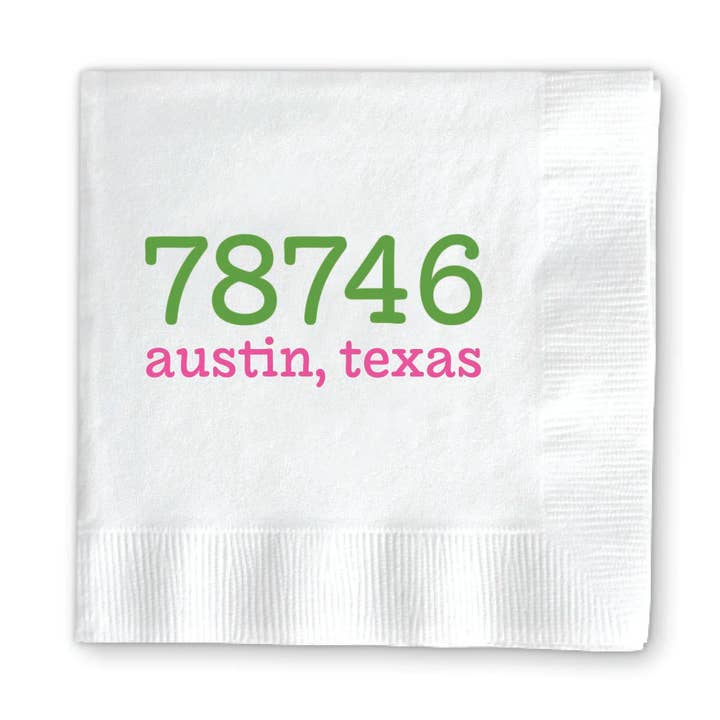 Donovan Designs - Wholesale Disposable Napkin - ZIP CODE-COCKTAIL NAPKINS - City and State Design