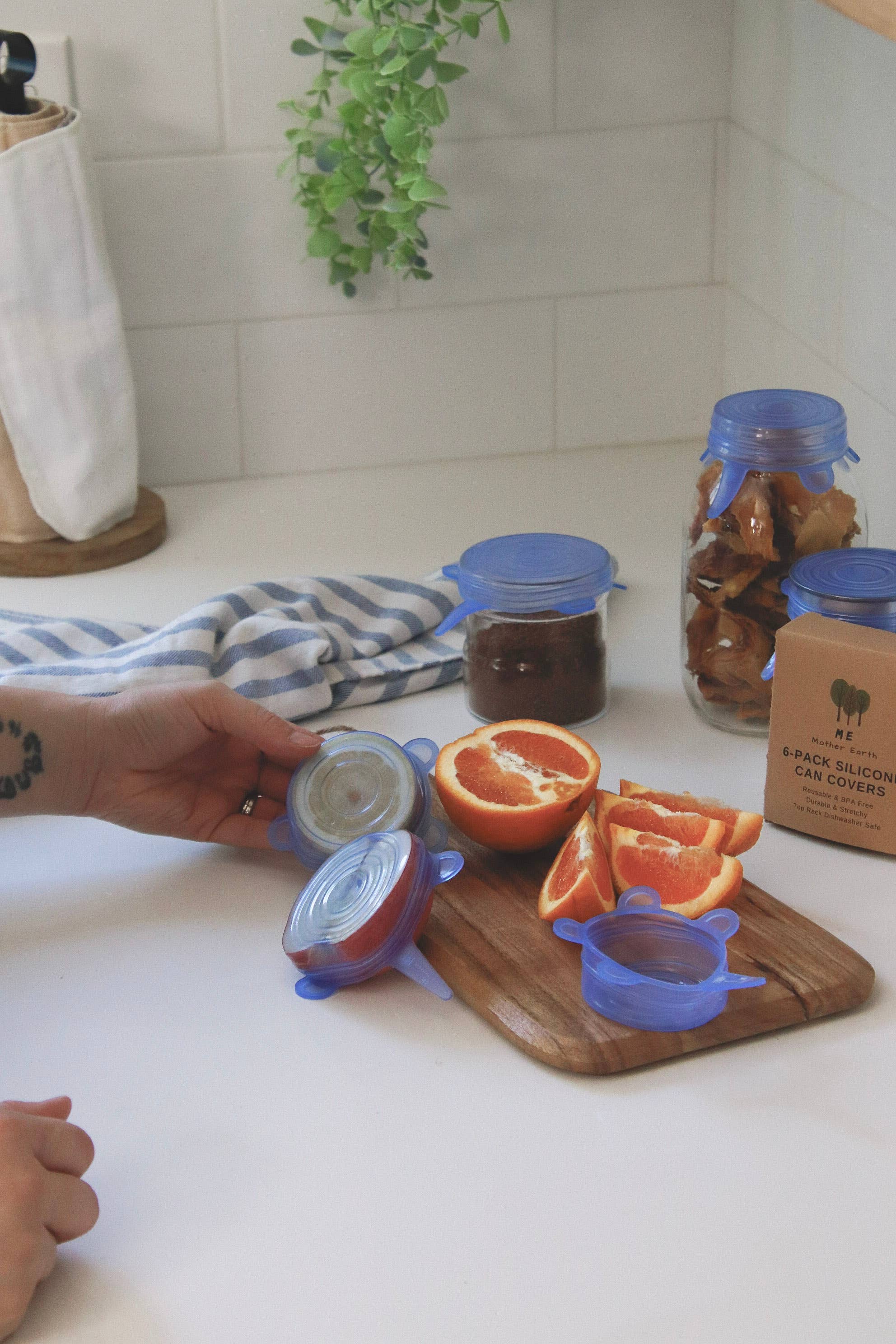 Me Mother Earth – Engroshandel Indpakning/pose til opbevaring af mad – Genanvendelige silikone dåsedæksler 6-pakke1