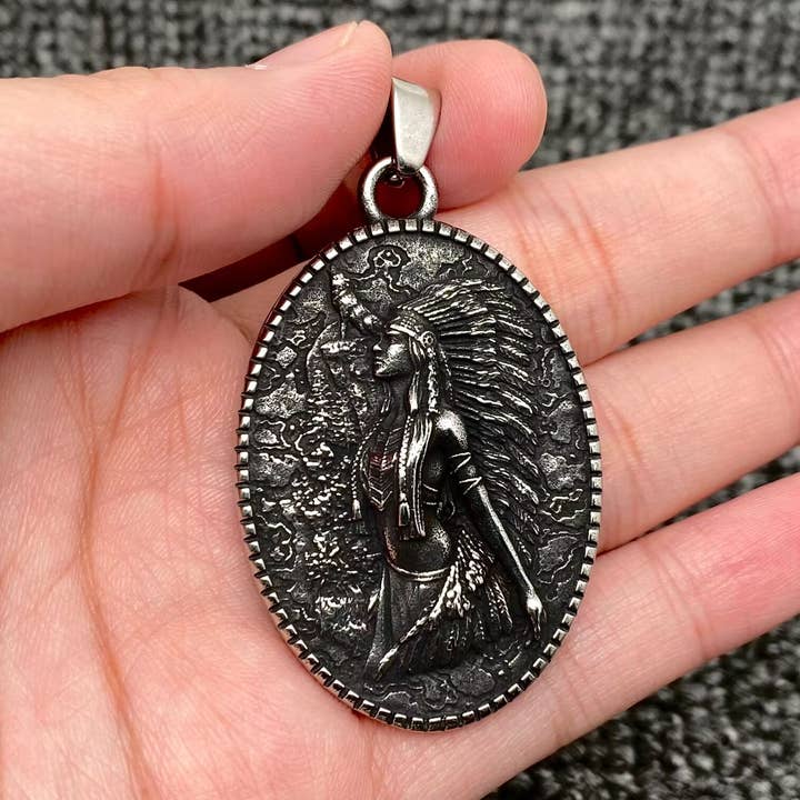 Vintage Indian Portrait Stainless Steel Pendant - MJ/MNP for wholesale by Mio Queena