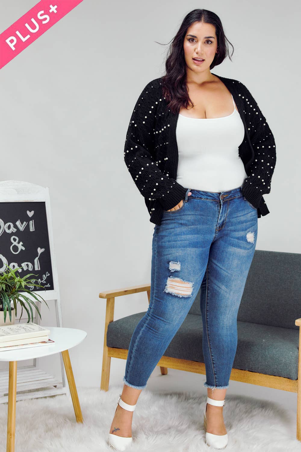 Davi & Dani - Wholesale Cardigan - Women's - PLUS PRINTED LONG SLEEVE CARDIGAN1