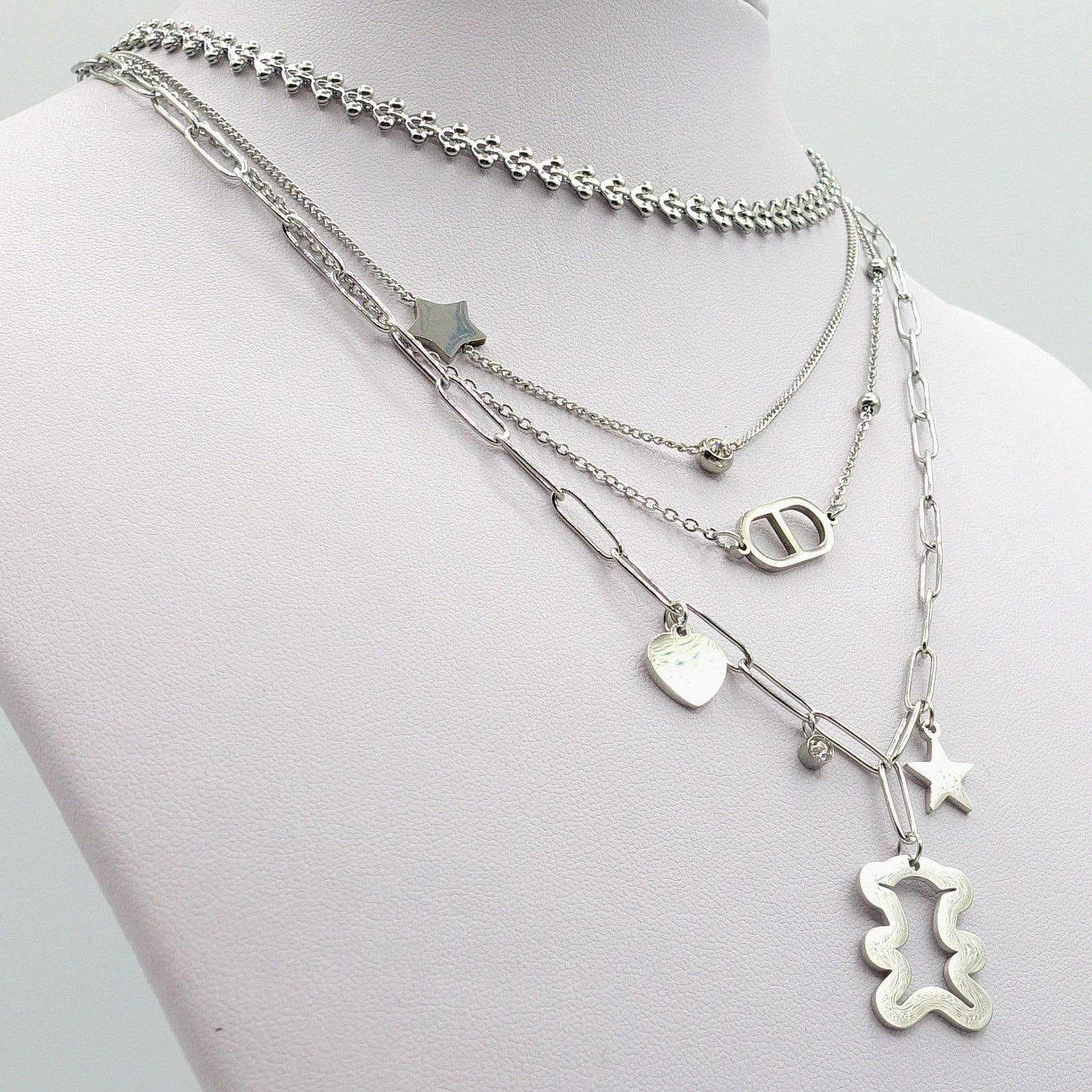 Daemon srls - Venta al por mayor Juegos de joyas - ELLIE ~ Conjunto de 3 collares combinados en acero inoxidable5