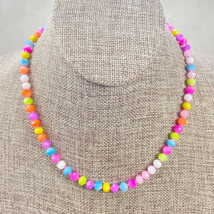 Barb// Mixed Neon Crystal Beaded Handknotted Necklace for wholesale by Ewelina Pas Jewelry