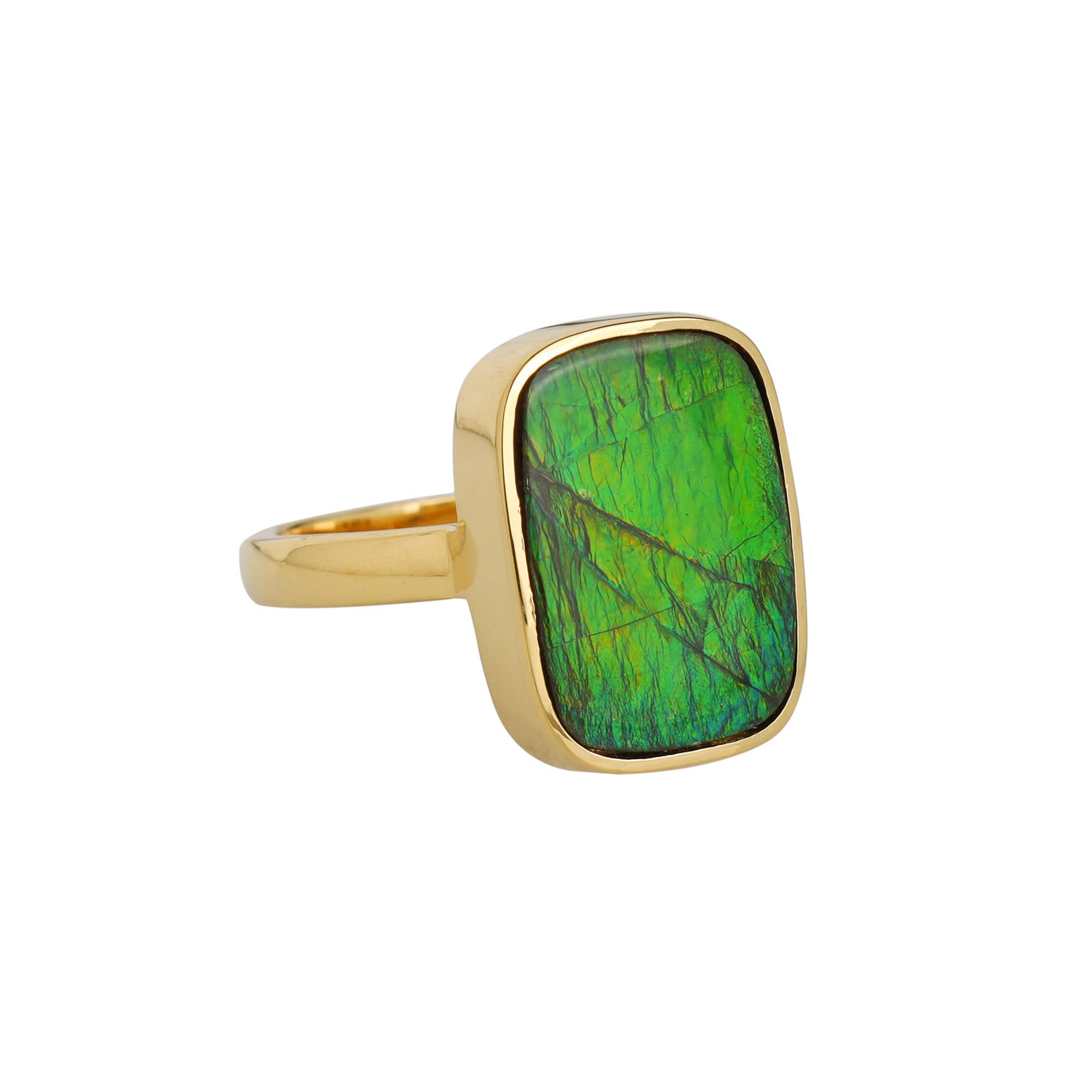 Tiramisu - Wholesale Cocktail/Statement Ring - Gold Vermeil Over Silver Rectangular Ammolite Gemstone Ring