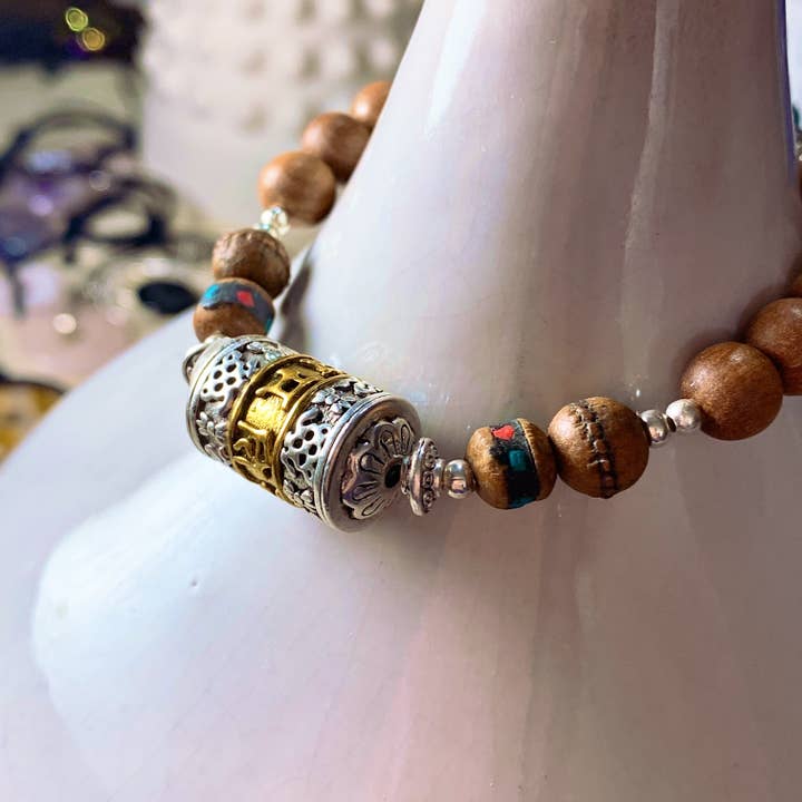 Peace Love Bling - Wholesale Beaded Bracelet - Compassion Sandalwood & Prayer Wheel Mala Bracelet