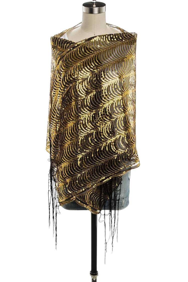 LA Jewelry Plaza - Wholesale Scarf - Women's - Black Gold Sequins Shawl Scarf1