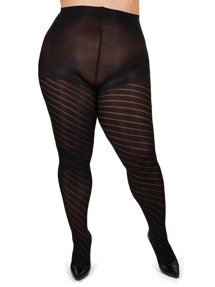 MeMoi spiralmønstrede uigennemsigtige strømpebukser med kurvet kontroltop i plusstørrelse for engroshandel hos Infinity Classics International Inc.