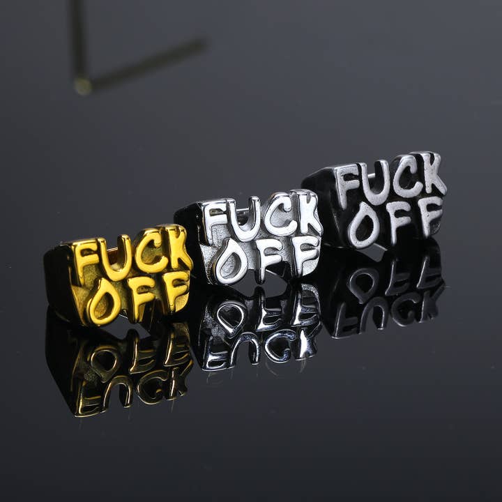 Retro creative letters FUCK OFF men's ring for wholesale by Gemcohub
