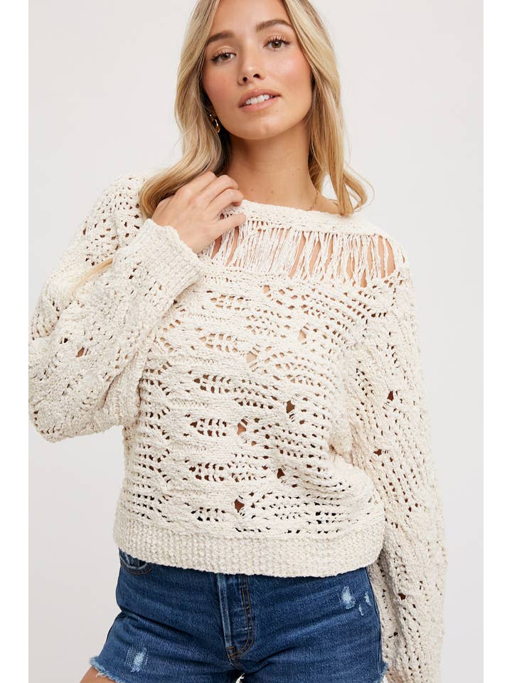 Bluivy - Wholesale Knit Sweater - Women's - Open Knit Sweater Pullover - Boat Neck