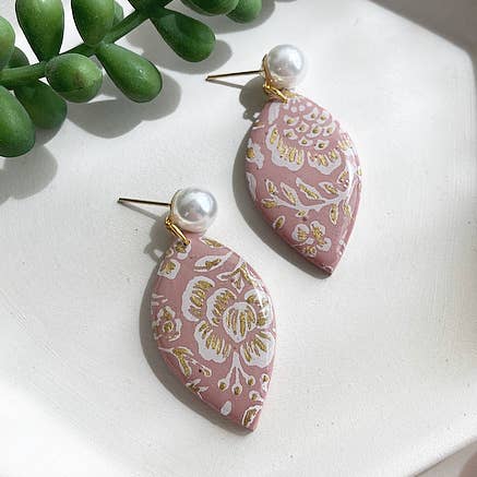 Mauve Hand Painted Floral Earrings for wholesale by My Cotton Blossom Belle